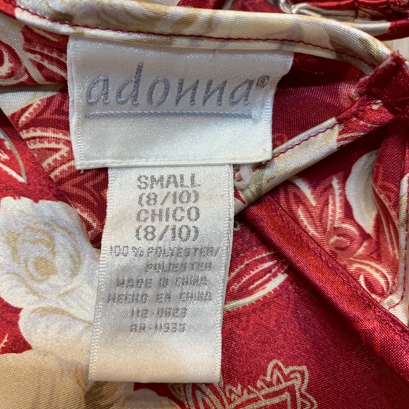 Adonna Peignoir Long Robe & Gown Set Womens Size Small Red Satin Roses Floral - Picture 14 of 15